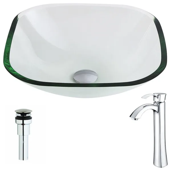 ANZZI Cadenza Series Deco-Glass Vessel Sink with Harmony Faucet, Polished Chrome