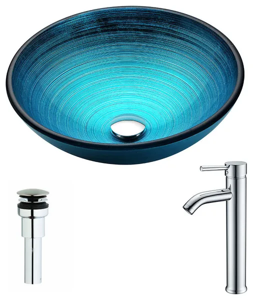 ANZZI Enti Series Deco-Glass Vessel Sink with Fann Faucet
