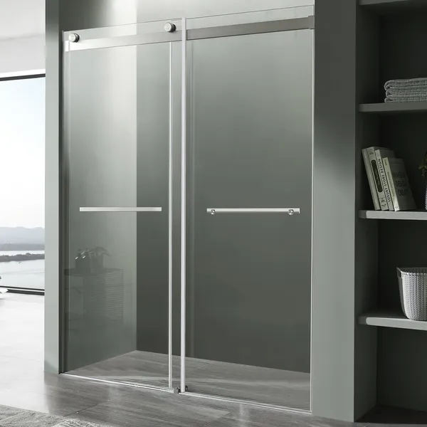 ANZZI Kahn 76" H Frameless Sliding Shower Door, Brushed Nickel, 60" W