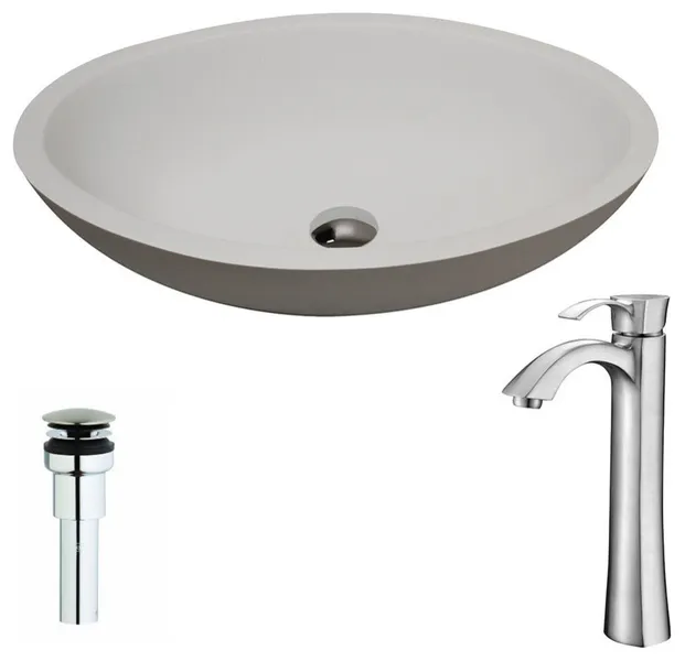 ANZZI Maine Series ANZZI Stone Vessel Sink with Harmony Faucet, Brushed Nickel