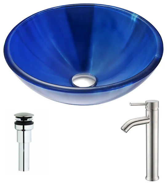 ANZZI Meno Series Deco-Glass Vessel Sink with Fann Faucet
