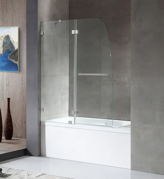 ANZZI Pacific 48" x 58" Frameless Tub Door, Brushed Nickel