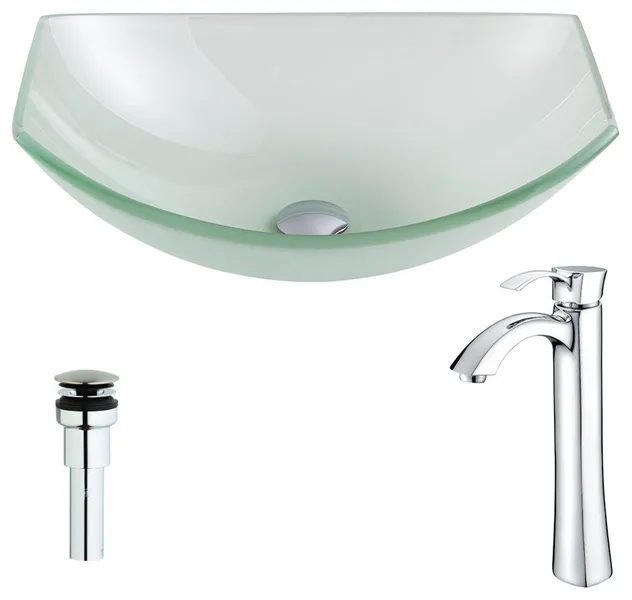 ANZZI Pendant Series Deco-Glass Vessel Sink with Harmony Faucet, Polished Chrome