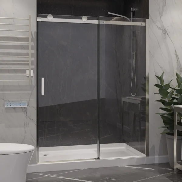 ANZZI Rhodes 76" Frameless Sliding Shower Door, Brushed Nickel, 48" W