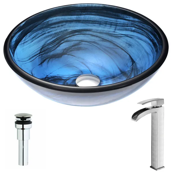 ANZZI Soave Series Deco-Glass Vessel Sink with Key Faucet, Polished Chrome
