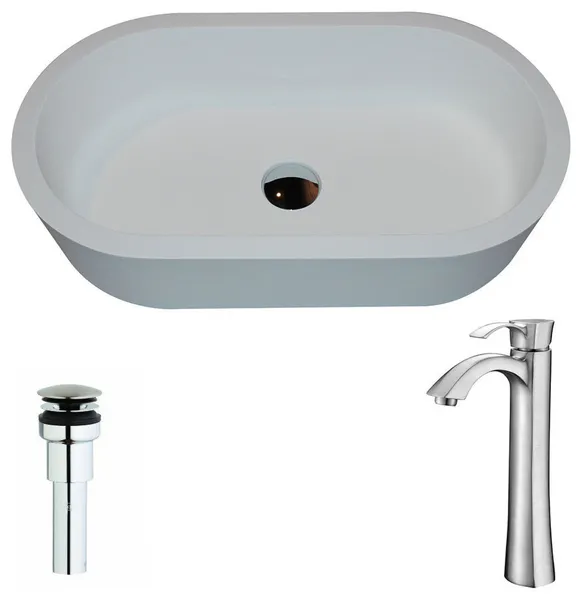 ANZZI Vaine Series ANZZI Stone Vessel Sink with Harmony Faucet, Brushed Nickel
