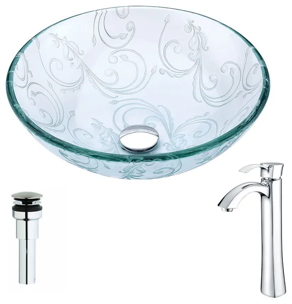 ANZZI Vieno Series Deco-Glass Vessel Sink with Harmony Faucet, Polished Chrome