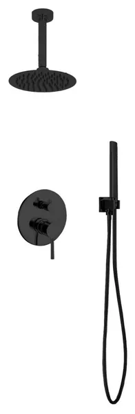 Aqua Rondo Set, 8" Ceiling Mount Square Rain Shower and Handheld, Matte Black