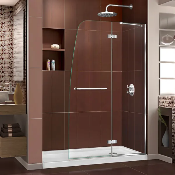 Aqua Ultra 30"Dx60"W Frameless Shower Door, Chrome, Right Drain White Base Kit
