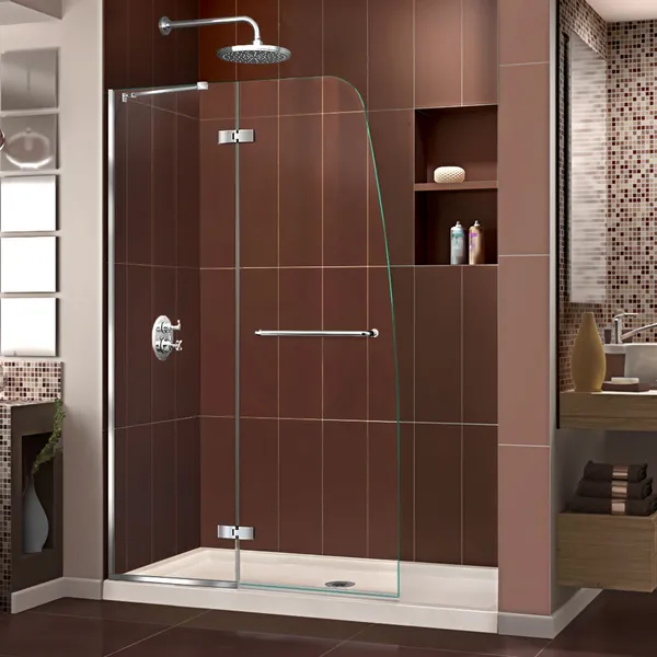 Aqua Ultra 34 Dx60 Wx74.75" H Shower Door Chrome Center Drain Biscuit Base
