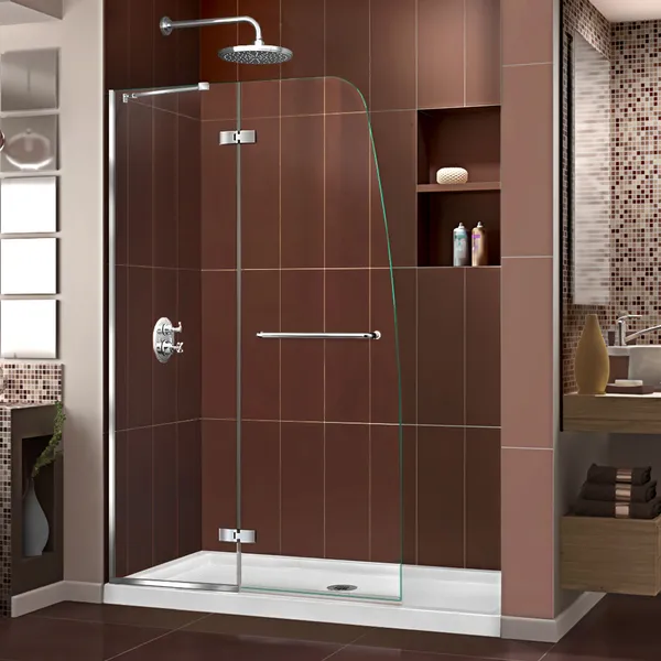 Aqua Ultra 36"D x 60"W x 74.75"H Shower Door, Chrome, Center Drain White Base