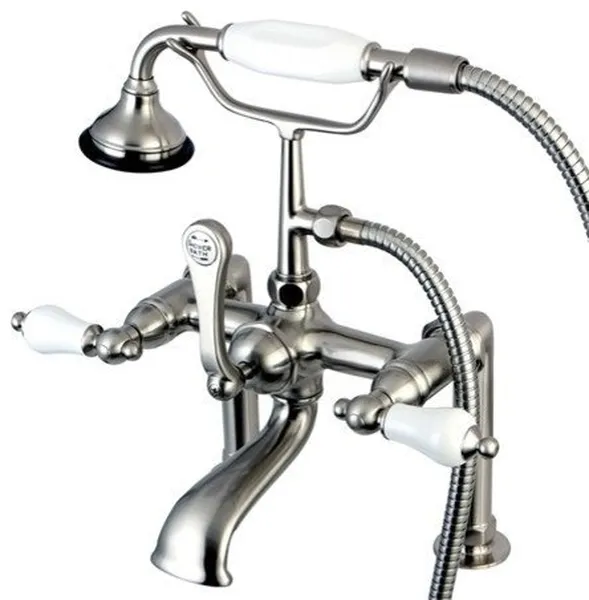 Aqua Vintage Deck Mount Clawfoot Tub Faucet, Brushed Nickel