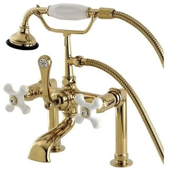 Aqua Vintage Deck Mount Clawfoot Tub Faucet, Polished Brass