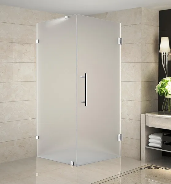 Aquadica 36"x36"x72" Completely Frameless Square Frosted Shower Enclosure Chrome