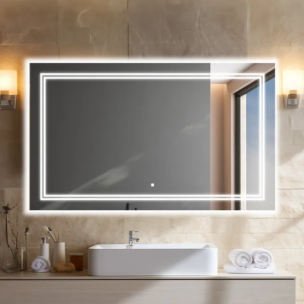 AQUADOM Soho LED Wall-Mount Mirror, Defogger, Backlit and Front-Lit 60"x30"x1"