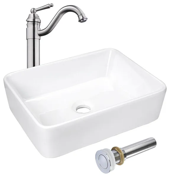 Aquaterior 19"x15"x5" Ceramic Vessel Sink with Single-hole Faucet Bathroom
