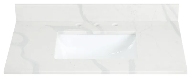 Arbios Quartz Stone Vanity Top in Calacatta White, Calacatta White, 36", 8 Inch Widespread