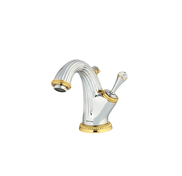 Artica Chrome Gold single hole bathroom sink faucet with Swarovski. Luxury taps