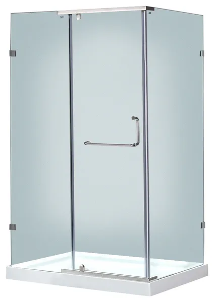 Aston 48"x35" Semi-Frameless Shower Enclosure, Stainless With Left Shower Base