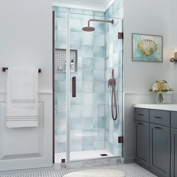 Aston Belmore XL 27.25 28.25"W x 80"H Frameless Shower Door, New Bronze