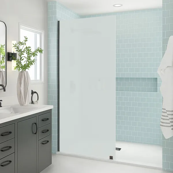 Aston Elyse XL 32" W x 80" H Fixed Frameless Shower Door, Oil Rub Bronze Frosted