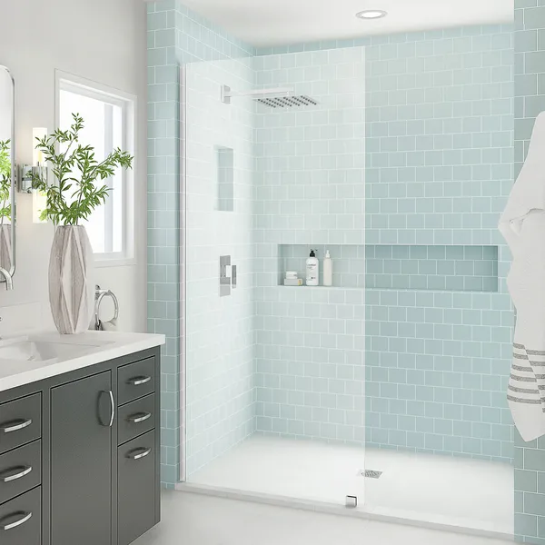 Aston Elyse XL 38" W x 80" H Fixed Frameless Shower Door, Polished Chrome