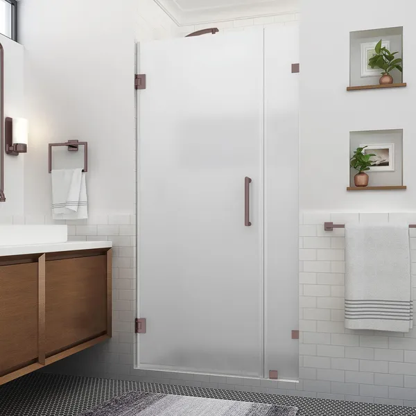 Aston Nautis XL 36.25-37.25"W x 80"H Frameless Shower Door, New Bronze, Frosted