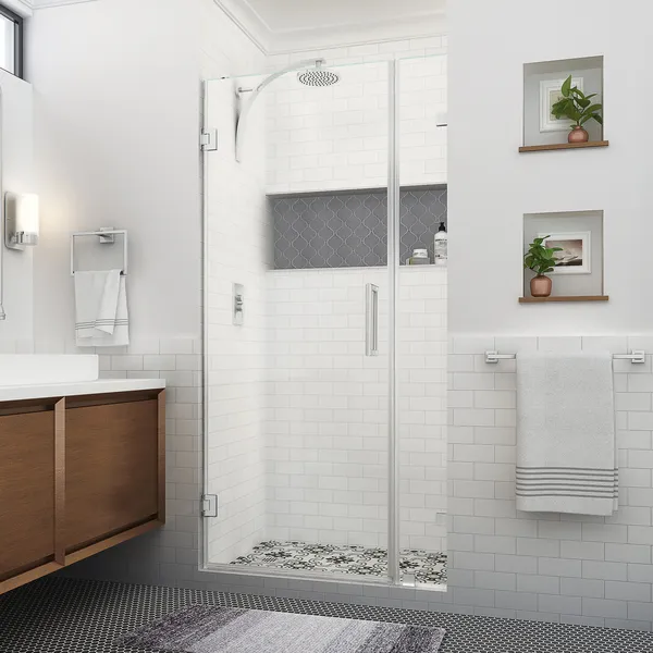 Aston Nautis XL 39.25 40.25"W x 80"H Frameless Shower Door, Brushed Steel