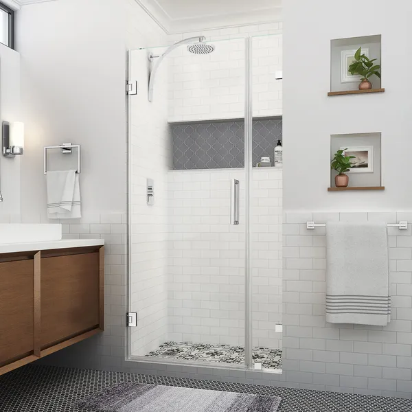 Aston Nautis XL 40.25 41.25"W x 80"H Frameless Shower Door, Polished Chrome
