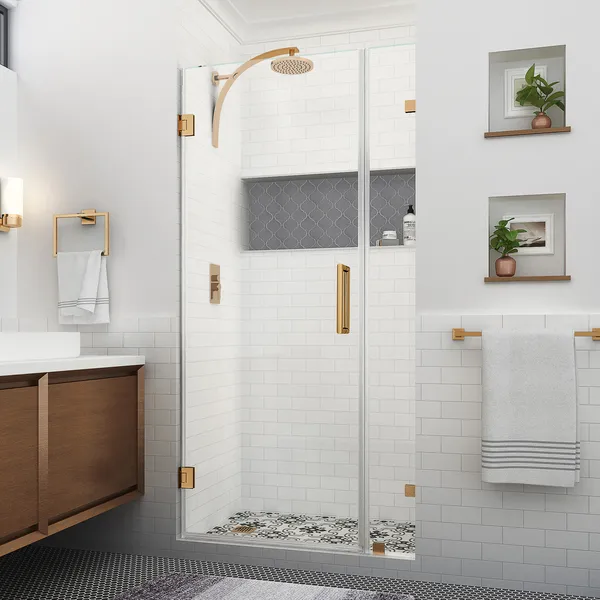Aston Nautis XL 42.25 43.25"W x 80"H Frameless Shower Door, Brushed Gold
