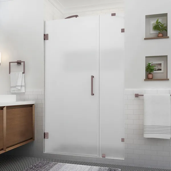 Aston Nautis XL 45.25-46.25"W x 80"H Frameless Shower Door, New Bronze, Frosted