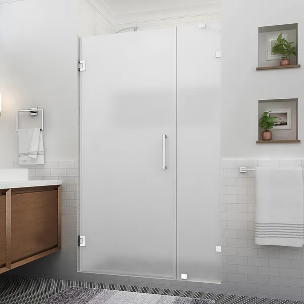 Aston Nautis XL 47.25-48.25"W x 80"H Frameless Shower Door, Brush Steel, Frosted