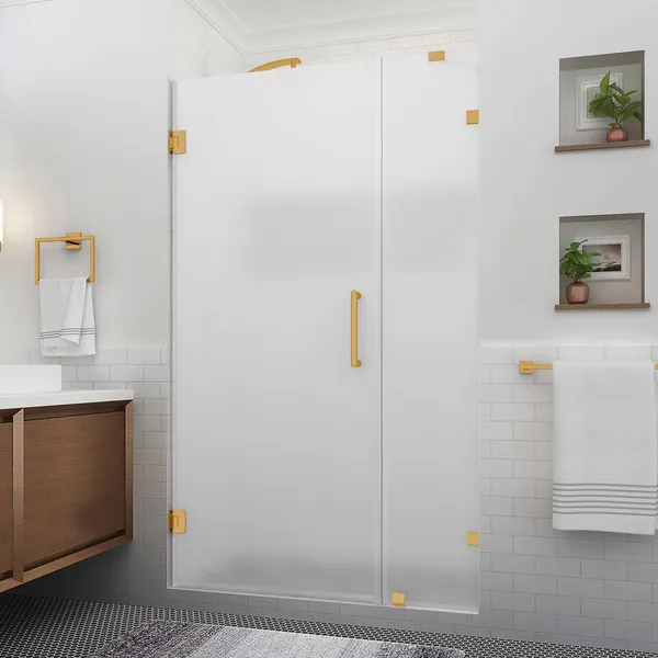 Aston Nautis XL 48.25-49.25"W x 80"H Frameless Shower Door, Brush Gold, Frosted