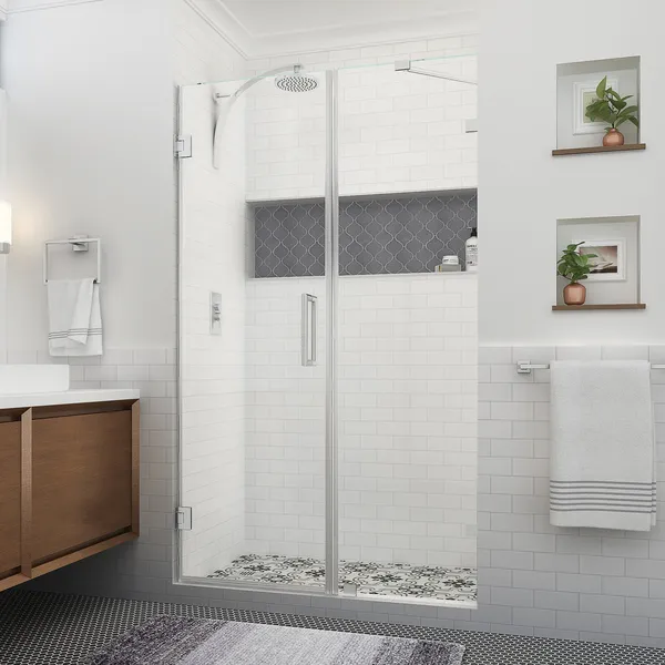 Aston Nautis XL 50.25 51.25"W x 80"H Frameless Shower Door, Brushed Steel