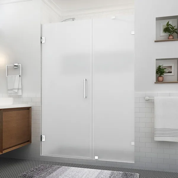 Aston Nautis XL 53.25-54.25"W x 80"H Frameless Shower Door, Chrome, Frosted