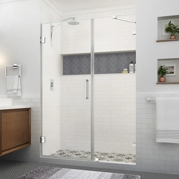 Aston Nautis XL 57.25 58.25"W x 80"H Frameless Shower Door, Polished Chrome