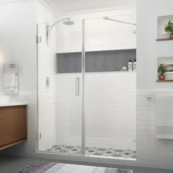 Aston Nautis XL 61.25 62.25"W x 80"H Frameless Shower Door, Brushed Steel