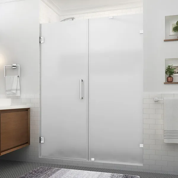 Aston Nautis XL 62.25-63.25"W x 80"H Frameless Shower Door, Brush Steel, Frosted
