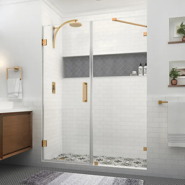 Aston Nautis XL 62.25 63.25"W x 80"H Frameless Shower Door, Brushed Gold