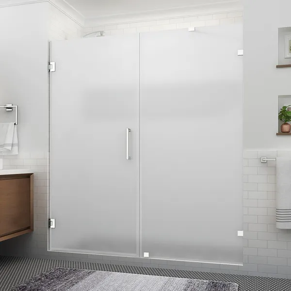 Aston Nautis XL 71.25-72.25"W x 80"H Frameless Shower Door, Chrome, Frosted