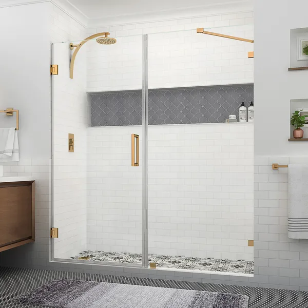 Aston Nautis XL 72.25 73.25"W x 80"H Frameless Shower Door, Brushed Gold