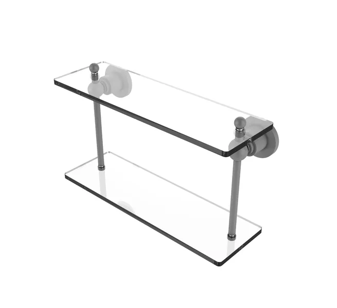 Astor Place 16" Two Tiered Glass Shelf, Matte Gray