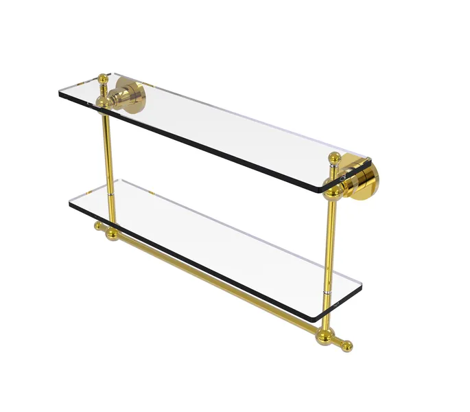 Astor Place 22" 2 Tiered Glass Shelf With Integrated Towel Bar, Polished Brass