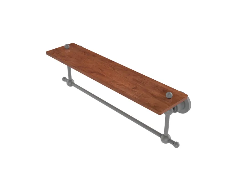 Astor Place 22" Solid Wood Shelf with Towel Bar, Matte Gray