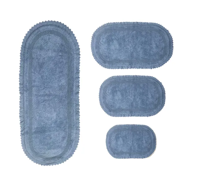 Auburn Bath Rug, 4 Piece Set 17"x24", 21"x34", 21"x54", 24"x40", Blue