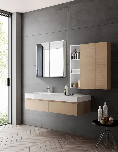 Aurora Recessed or Surface Mount Frameless Mirror with 2 Shelves,30x26Inch