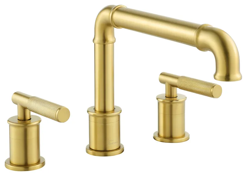 Avallon 8" Widespread, Sleek Handle, Bathroom Faucet, Brushed Gold