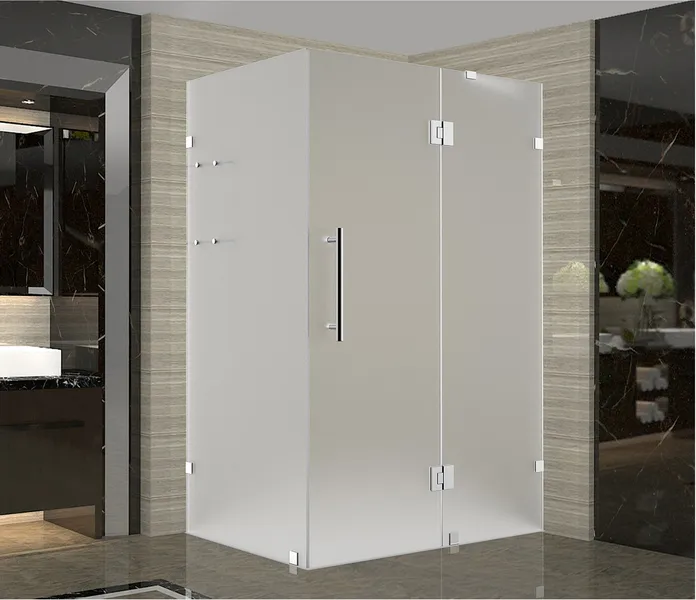 Avalux GS 35"x32"x72" Frameless Shower Enclosure + Shelves Frosted, Stainless