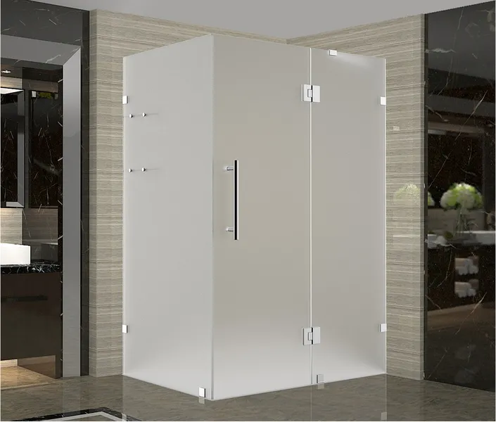Avalux GS 39"x34"x72" Frameless Shower Enclosure + Shelves Frosted, Stainless