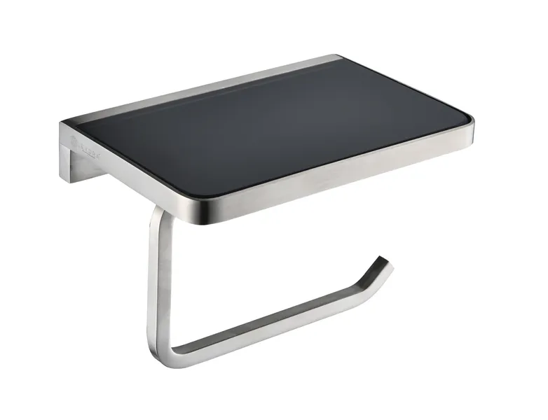Bagno Bianca Glass Shelf, Toilet Paper Holder, Brushed Nickel